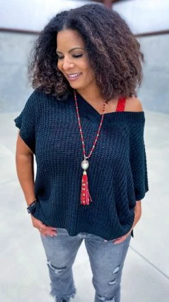 The ZigZag Stripe Black Call Me Confident Sweater TOPS & TUNICS