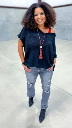 The ZigZag Stripe Black Call Me Confident Sweater TOPS & TUNICS