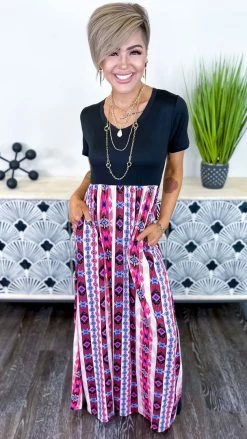The ZigZag Stripe Aztec Euphoria Maxi Dress