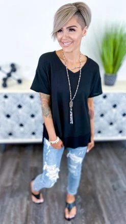 The ZigZag Stripe TOPS & TUNICS Black A Cut Above Top