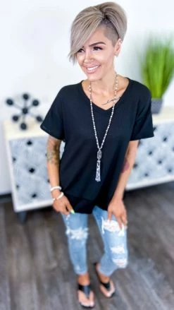 The ZigZag Stripe TOPS & TUNICS Black A Cut Above Top