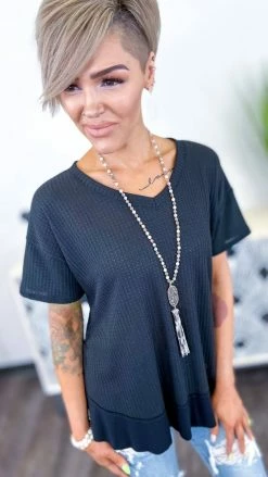 The ZigZag Stripe TOPS & TUNICS Black A Cut Above Top