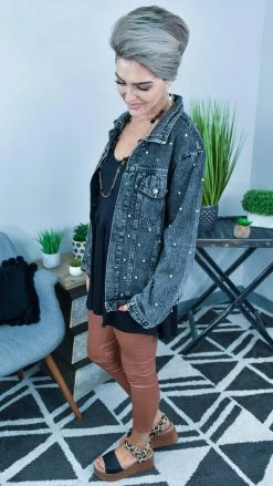 BiBi OUTERWEAR Black All Over Studded Denim Jacket