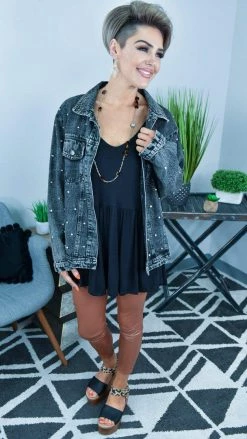 BiBi OUTERWEAR Black All Over Studded Denim Jacket