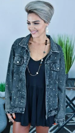 BiBi OUTERWEAR Black All Over Studded Denim Jacket