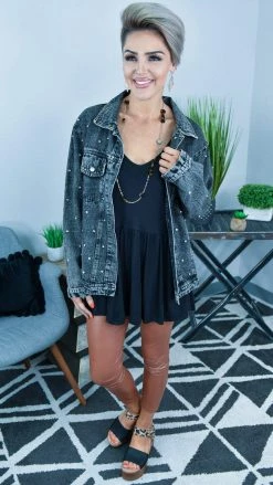 BiBi OUTERWEAR Black All Over Studded Denim Jacket