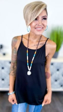 The ZigZag Stripe Black Basic Spaghetti Tank