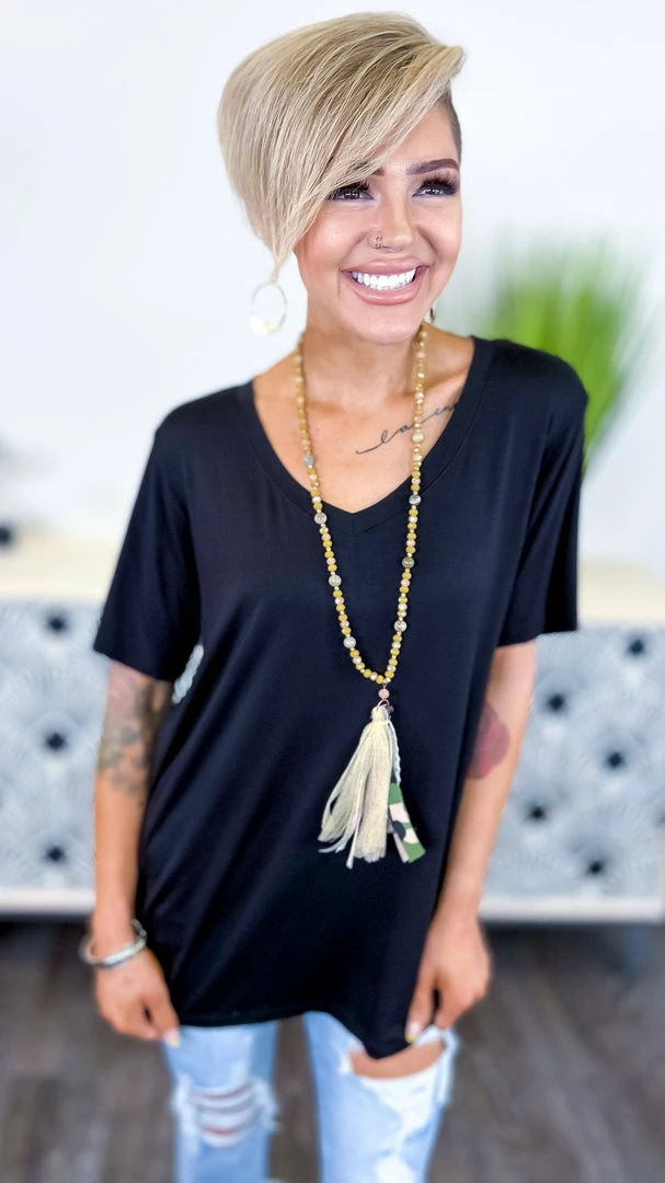 The ZigZag Stripe TOPS & TUNICS Black Boyfriend V-Neck Tee