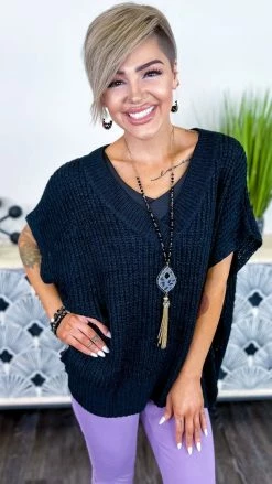 The ZigZag Stripe Black Call Me Confident Sweater TOPS & TUNICS