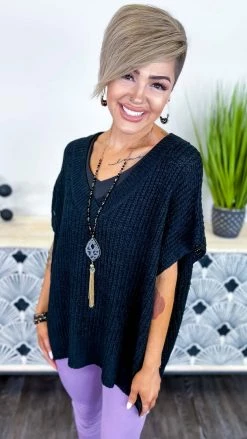 The ZigZag Stripe Black Call Me Confident Sweater TOPS & TUNICS