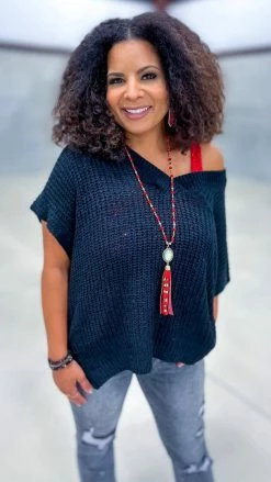 The ZigZag Stripe Black Call Me Confident Sweater TOPS & TUNICS