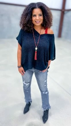 The ZigZag Stripe Black Call Me Confident Sweater TOPS & TUNICS