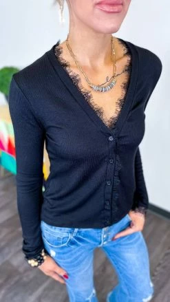 Zenana Black Charming Days Cardigan