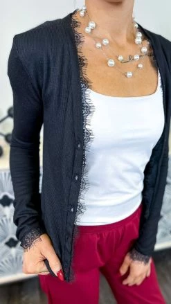 Zenana Black Charming Days Cardigan