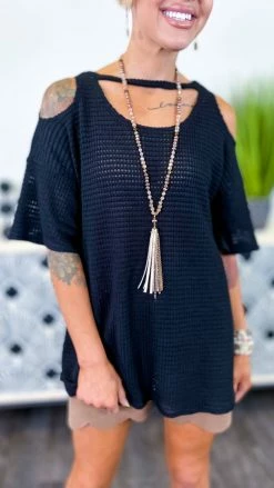 The ZigZag Stripe Black Cinema Date Top TOPS & TUNICS