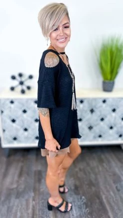 The ZigZag Stripe Black Cinema Date Top TOPS & TUNICS