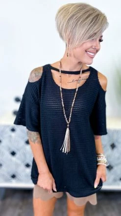 The ZigZag Stripe Black Cinema Date Top TOPS & TUNICS