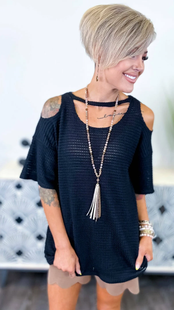 The ZigZag Stripe Black Cinema Date Top TOPS & TUNICS