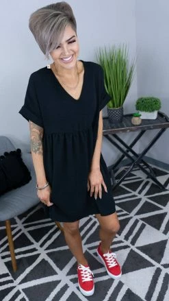 The ZigZag Stripe Black City Sleek Dress