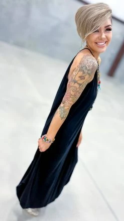 The ZigZag Stripe Black Cocktail Hour Dress DRESSES