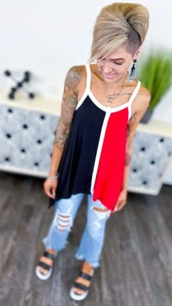 The ZigZag Stripe Black Color Craze Tank [NO RETURNS]