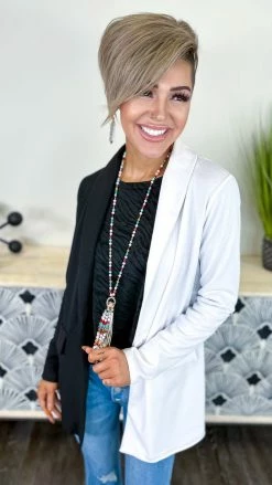 The ZigZag Stripe OUTERWEAR Black Colorblock Blazer