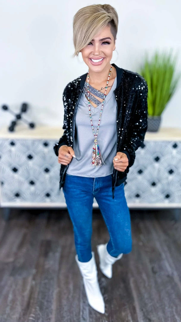 The ZigZag Stripe OUTERWEAR Black Concert Bomber Jacket