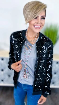 The ZigZag Stripe OUTERWEAR Black Concert Bomber Jacket