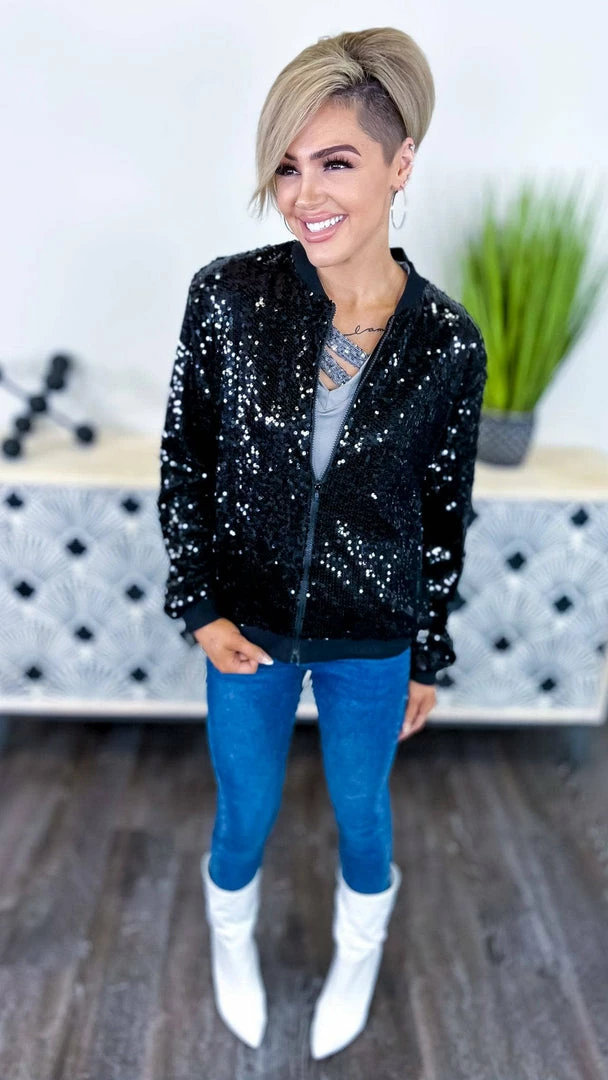 The ZigZag Stripe OUTERWEAR Black Concert Bomber Jacket