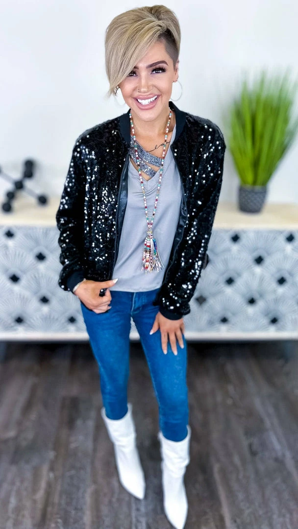 The ZigZag Stripe OUTERWEAR Black Concert Bomber Jacket