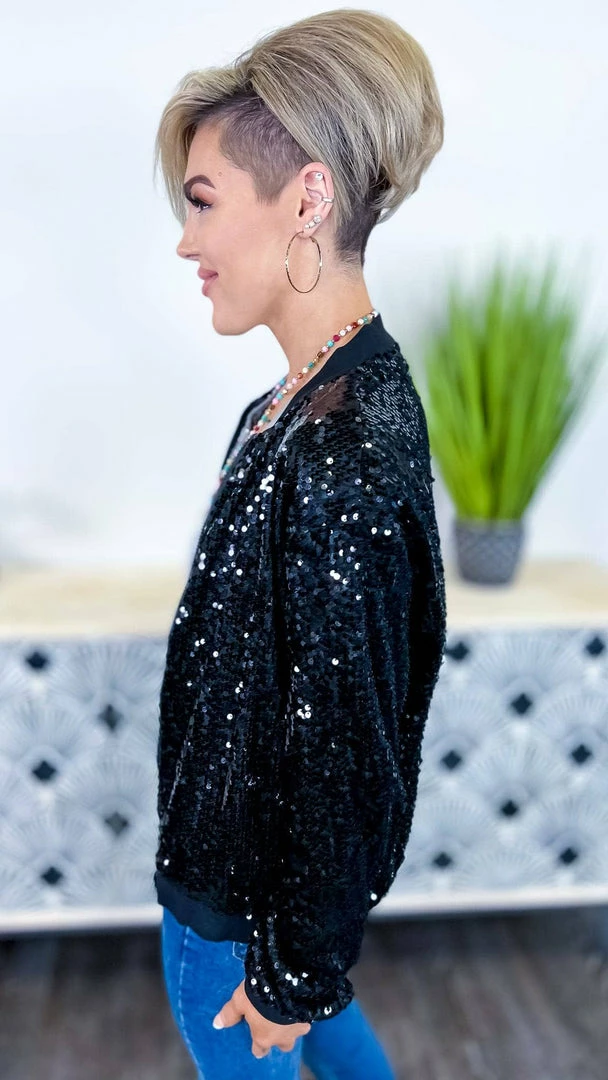 The ZigZag Stripe OUTERWEAR Black Concert Bomber Jacket