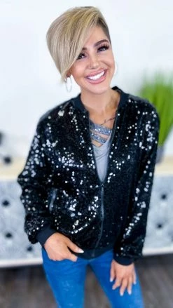 The ZigZag Stripe OUTERWEAR Black Concert Bomber Jacket