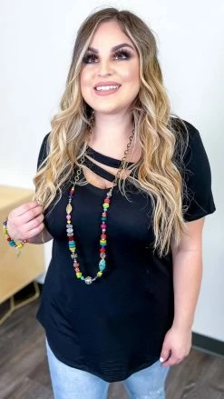 The ZigZag Stripe TOPS & TUNICS Black Favorite Basic Top