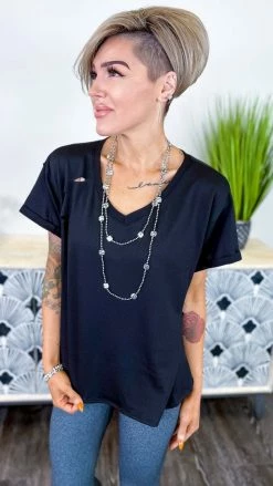 The ZigZag Stripe Black Flirtatious Friendship Top [NO RETURNS] TOPS & TUNICS