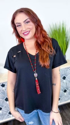 The ZigZag Stripe Black Flirtatious Friendship Top [NO RETURNS] TOPS & TUNICS