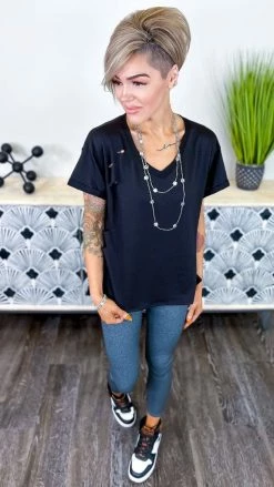 The ZigZag Stripe Black Flirtatious Friendship Top [NO RETURNS] TOPS & TUNICS