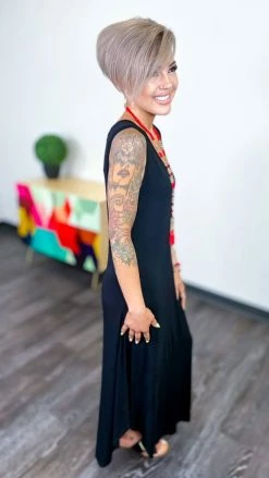 The ZigZag Stripe Black Flirty Thoughts Dress DRESSES