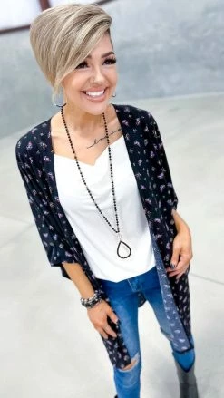 The ZigZag Stripe Black Floral Everything I Need Cardigan OUTERWEAR
