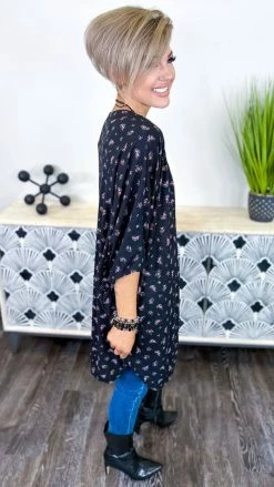 The ZigZag Stripe Black Floral Everything I Need Cardigan OUTERWEAR