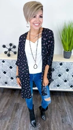 The ZigZag Stripe Black Floral Everything I Need Cardigan OUTERWEAR