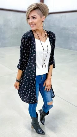 The ZigZag Stripe Black Floral Everything I Need Cardigan OUTERWEAR