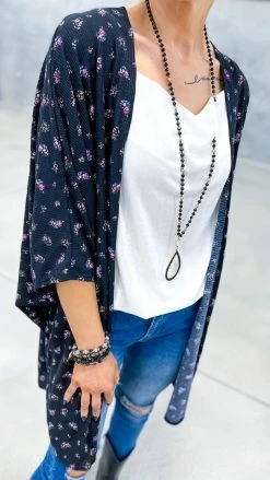 The ZigZag Stripe Black Floral Everything I Need Cardigan OUTERWEAR