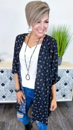 The ZigZag Stripe Black Floral Everything I Need Cardigan OUTERWEAR