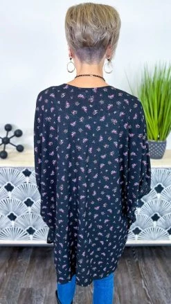 The ZigZag Stripe Black Floral Everything I Need Cardigan OUTERWEAR