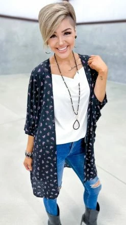 The ZigZag Stripe Black Floral Everything I Need Cardigan OUTERWEAR