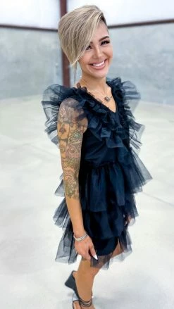 The ZigZag Stripe Black Glamour Hour Dress