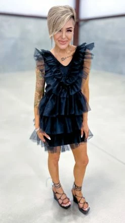 The ZigZag Stripe Black Glamour Hour Dress