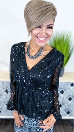 Savanna Jane TOPS & TUNICS Black Glimmering Glow Top