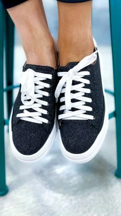 Corkys Footwear SHOES Black Glitter Glaring Sneakers
