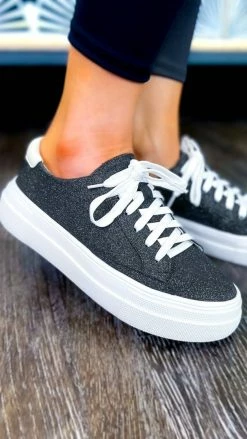 Corkys Footwear SHOES Black Glitter Glaring Sneakers